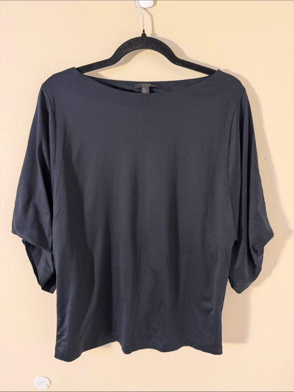 COS Black Boatneck Fluid Cotton Short Sleeve Top Size S